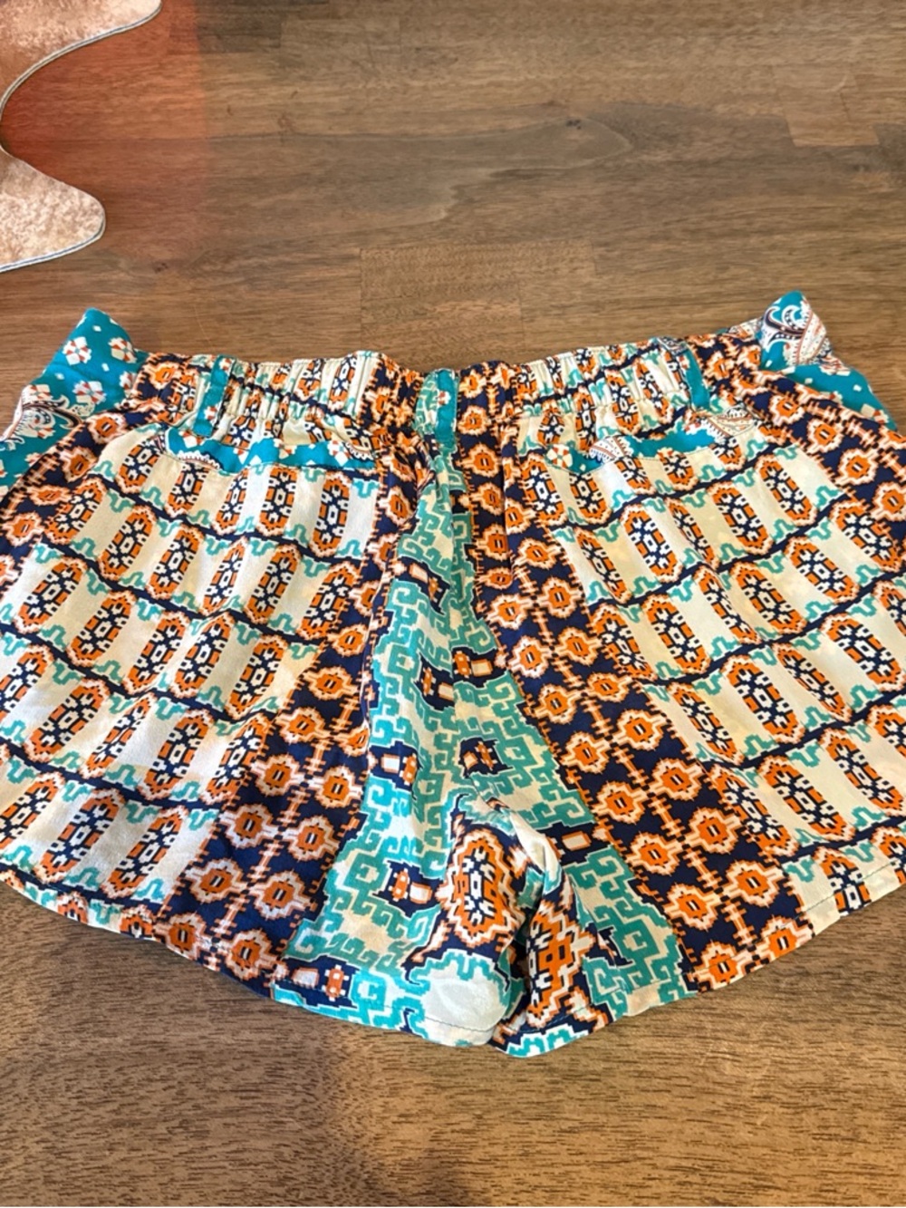 Gypsy 05 Teal, Orange & Navy Printed Silk Shorts